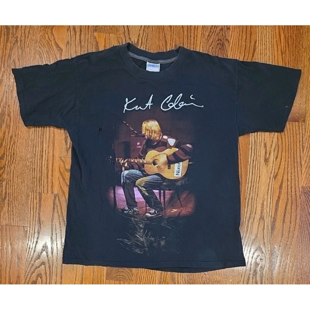 Vintage Nirvana Shirt Mens L Kurt Cobain MTV Unplugged Black Distressed Grunge